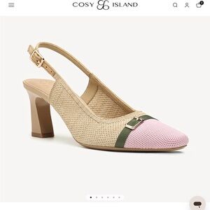 Beige & Pink Slingback Heel with Green Trim